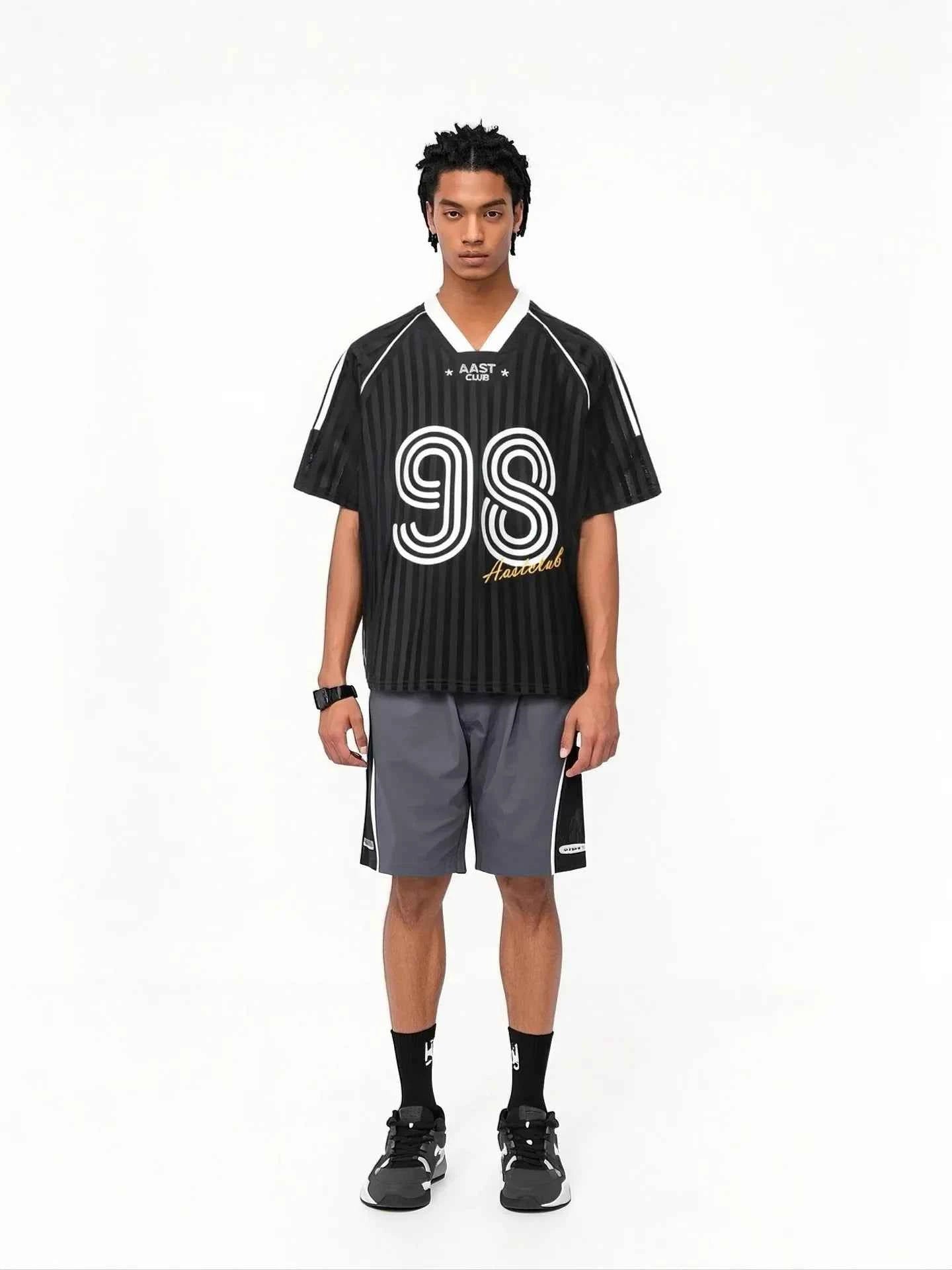 Trendy Striped Letter Print V-Neck Sport T-Shirt