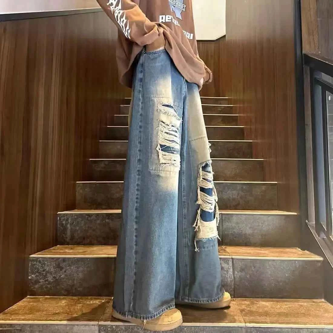 Retro High Street Hip Hop Ripped Jeans