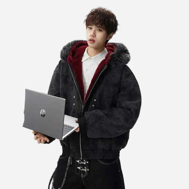 Stylish Warm Fleece Lined Hooded Fur Jacket