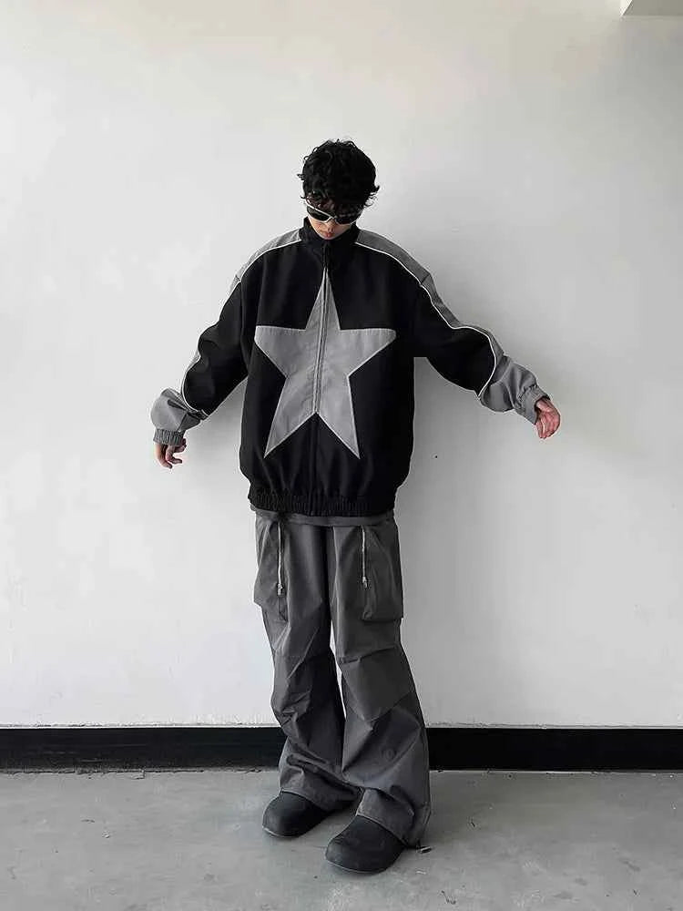 Retro Patchwork Star Varsity Jacket