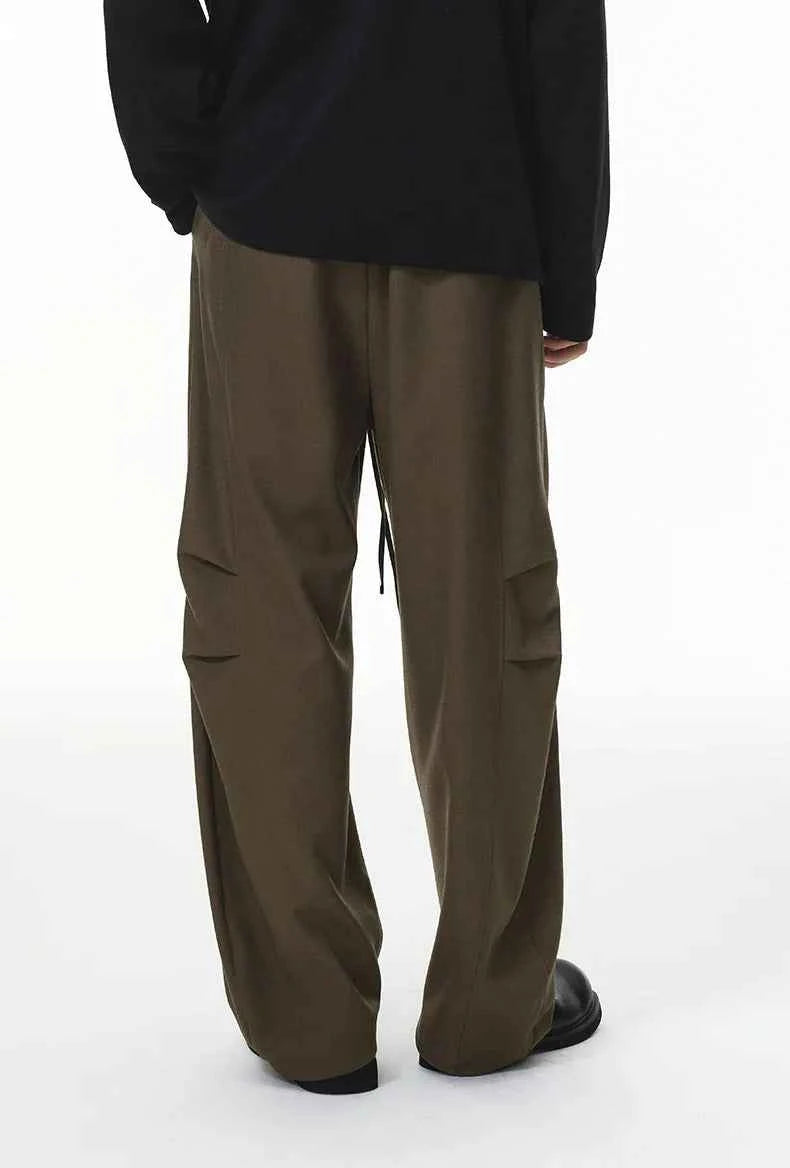 American Solid Color Relaxed Fit Linen Wide Leg Pants