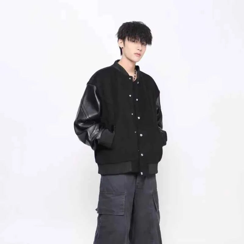 Vintage Patchwork PU Leather Baseball Varsity Jacket