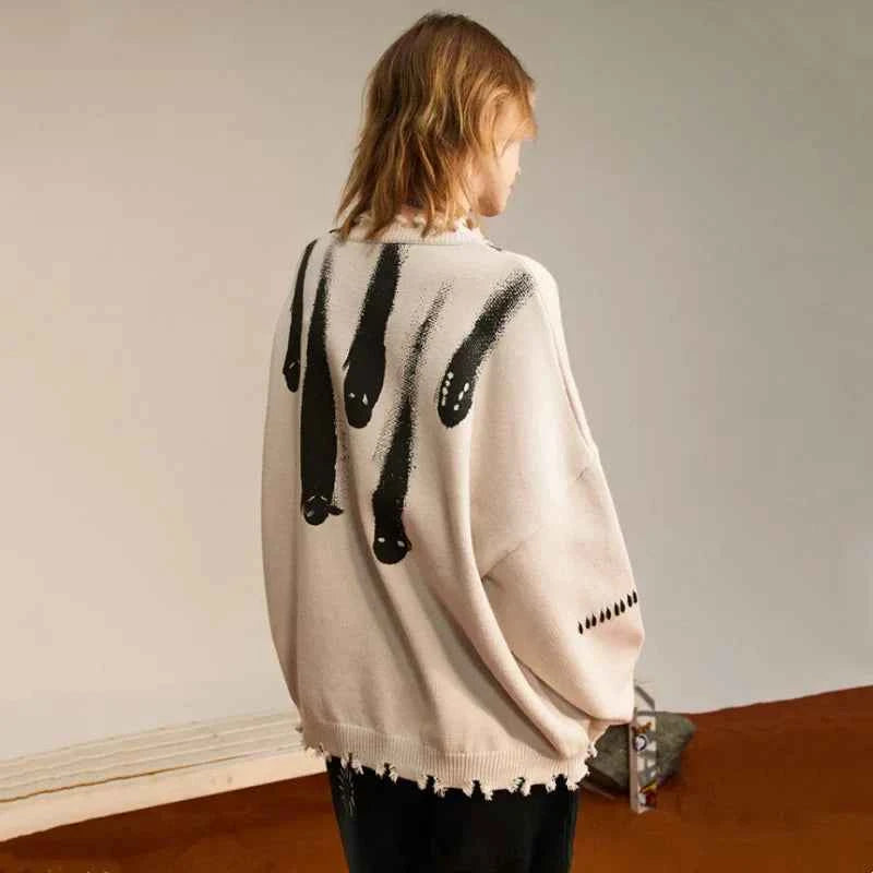 Tassel Design Personality Printed Sweater