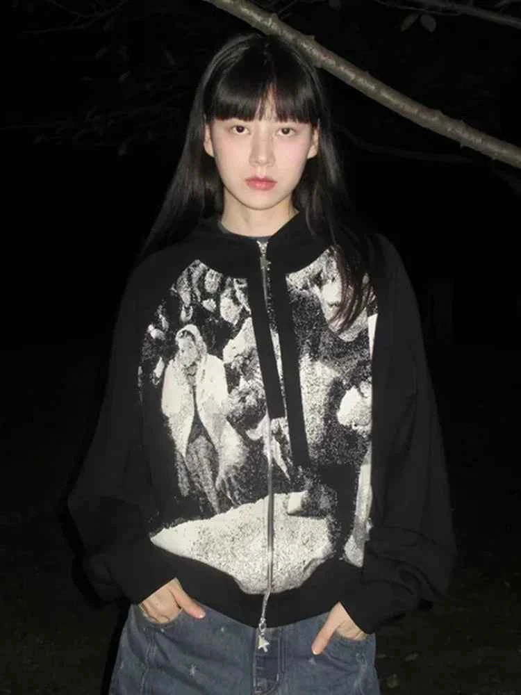 Winter Must-Have Print Zip-Up Sweatshirt