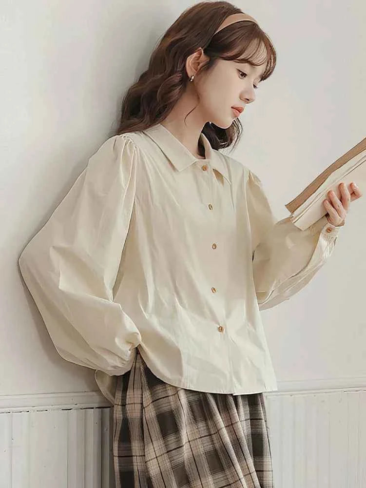 Elegant Vintage Puff Sleeve Blouse Shirt