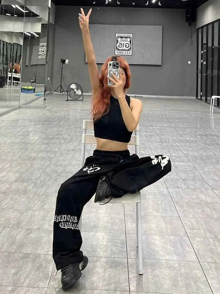 Pink Y2K Bufferfly Pattern Wide Leg Sweatpants