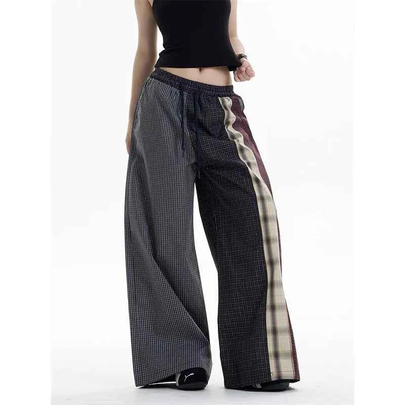 Fashionable Streetwear 2000s Style Plaid Wide Leg Pants