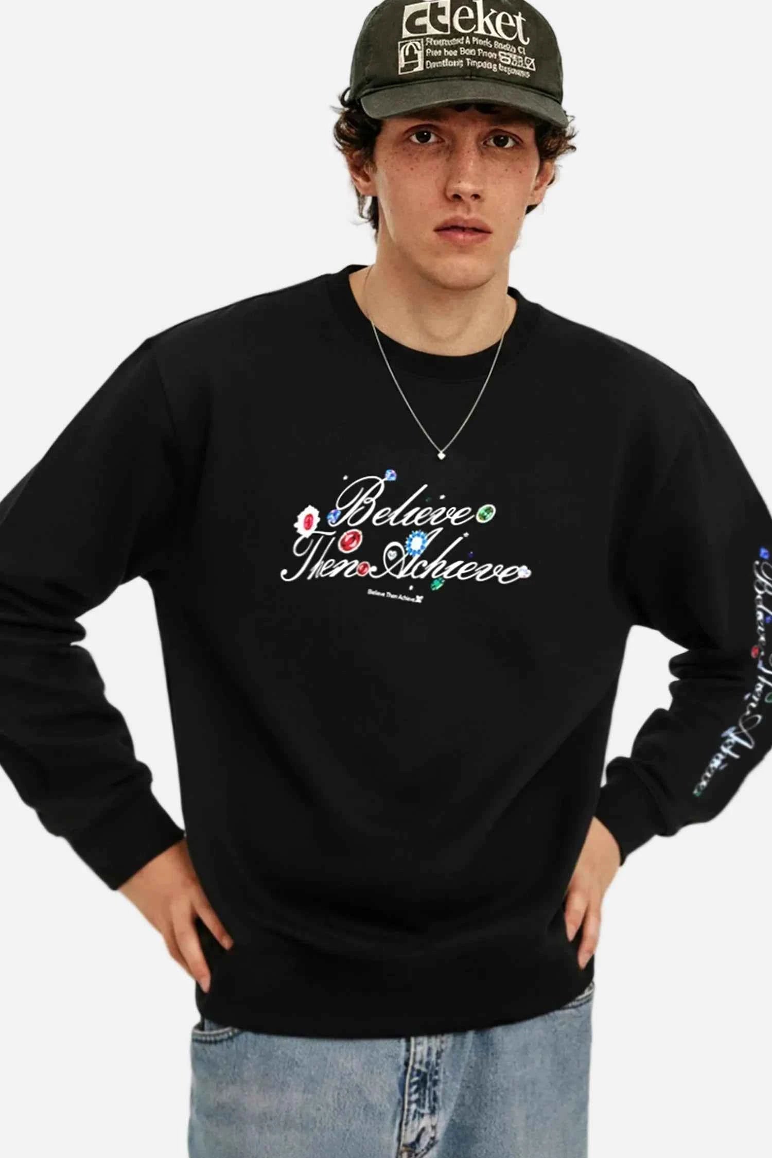 Soft Gem Print Crewneck Long Sleeve T-Shirt