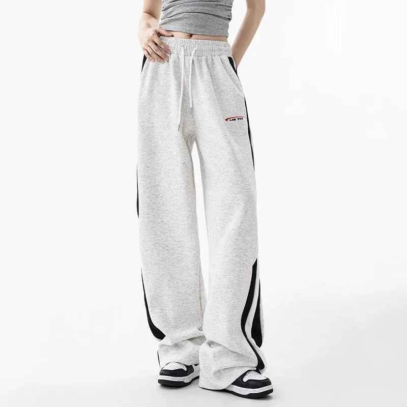 Streetwear High Waist Grey Stripe Sweatpants