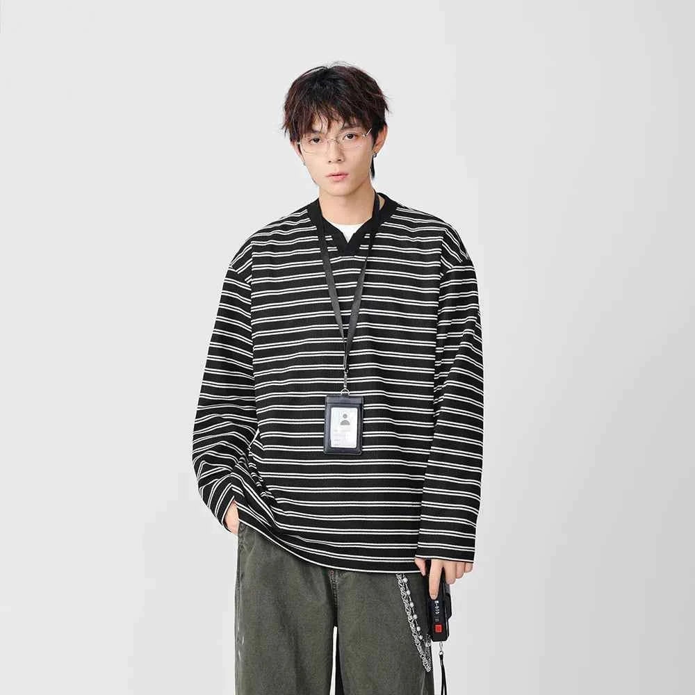 Striped Casual Long Sleeve V-Neck T-Shirt