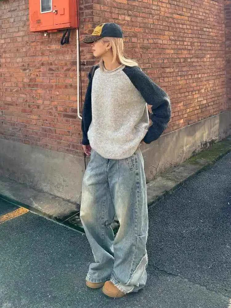 Streetwear High Waist Wide Leg Blue Jeans