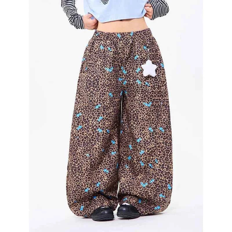Leopard Print Oversized Japanese Style Wide Leg Pants