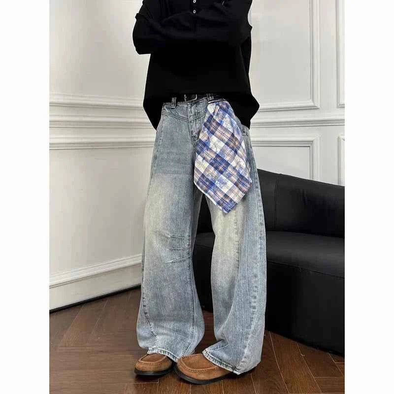 Autumn Streetwear Blue Jacquard Flare Denim Jeans