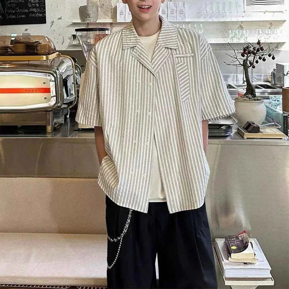 Y2K Retro Vertical Striped Short Sleeve Shirt