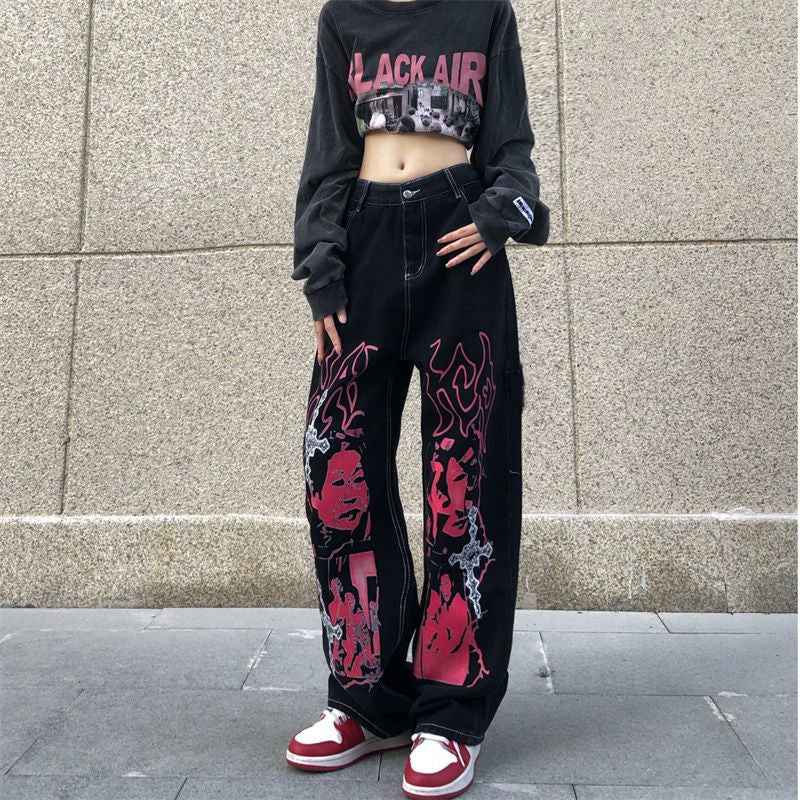Y2K Streetwear Black Hip Hop Oversize Jeans