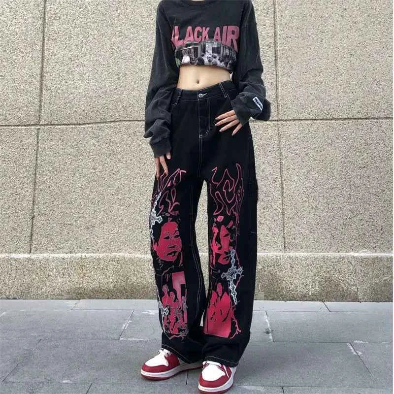 Y2K Streetwear Black Hip Hop Oversize Jeans