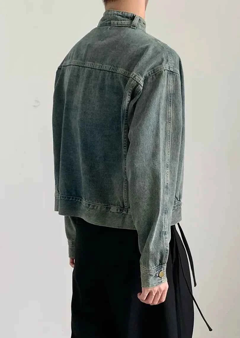 Y2K Washed Buckle Collar Motorcycle Denim Jacket