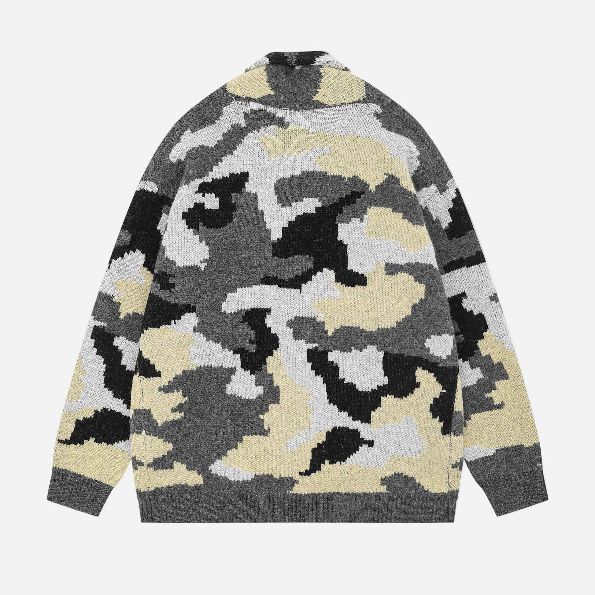 Winter Streetwear Camouflage Knitwear Cardigan