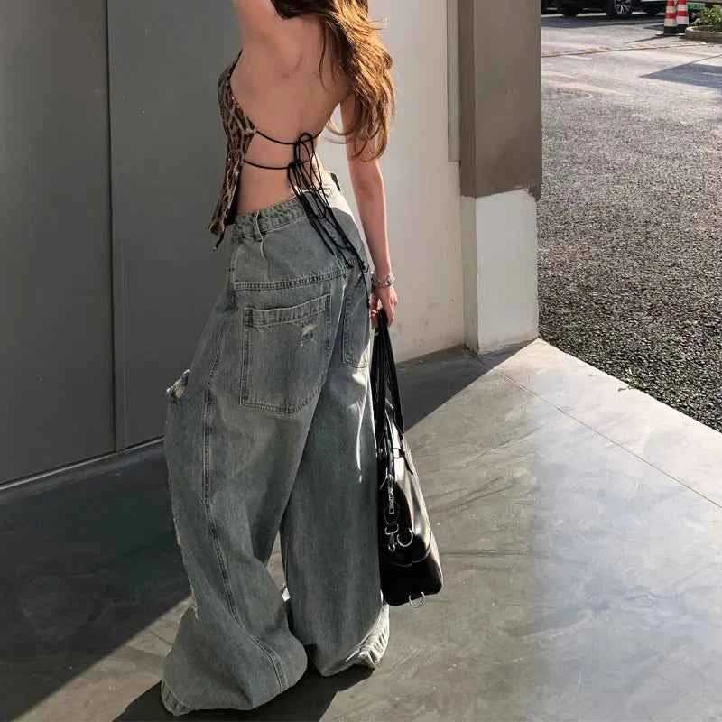 Adaptive Stretch Loose Ripped High Waisted Jeans