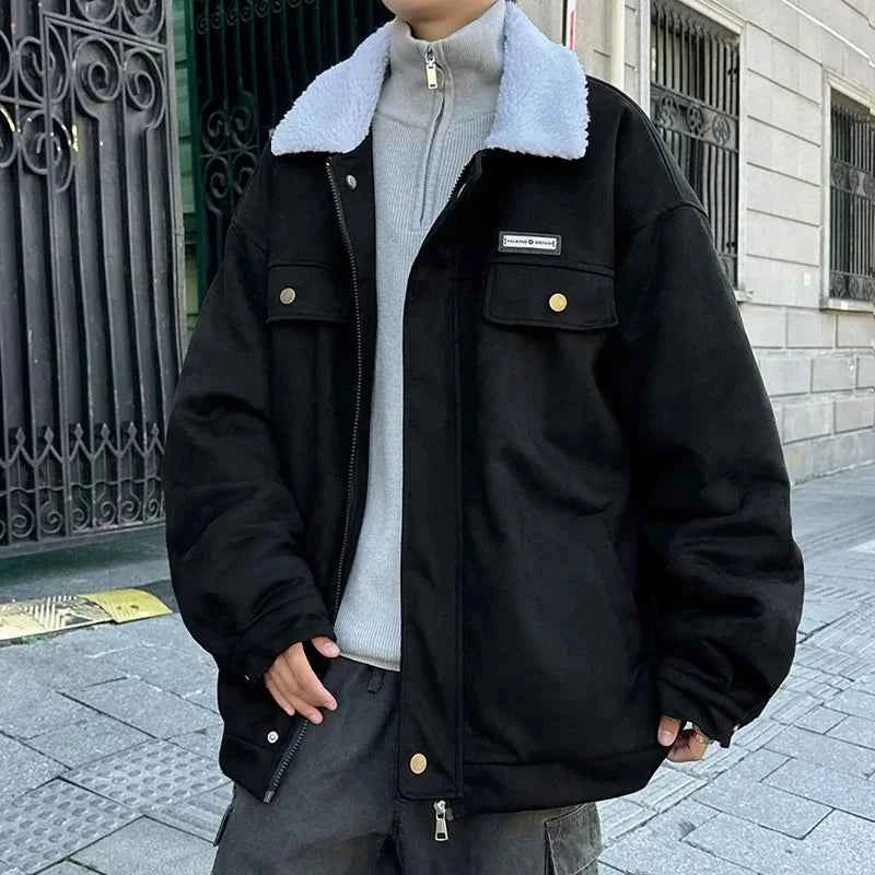 Korean Velvet Fur Collar Padded Parka Jacket