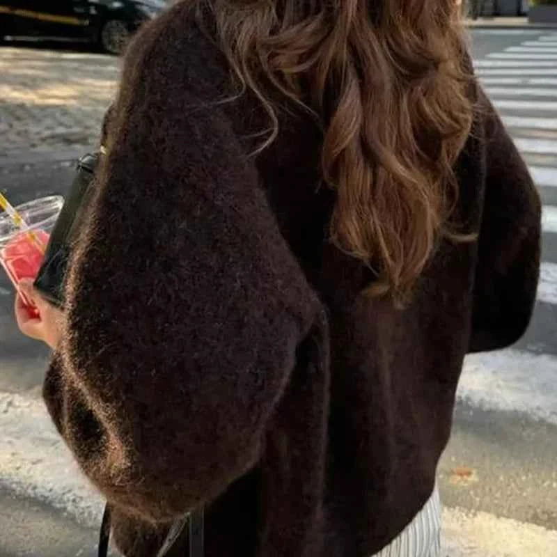 Brown Elegant Knitted Button Casual Cardigan