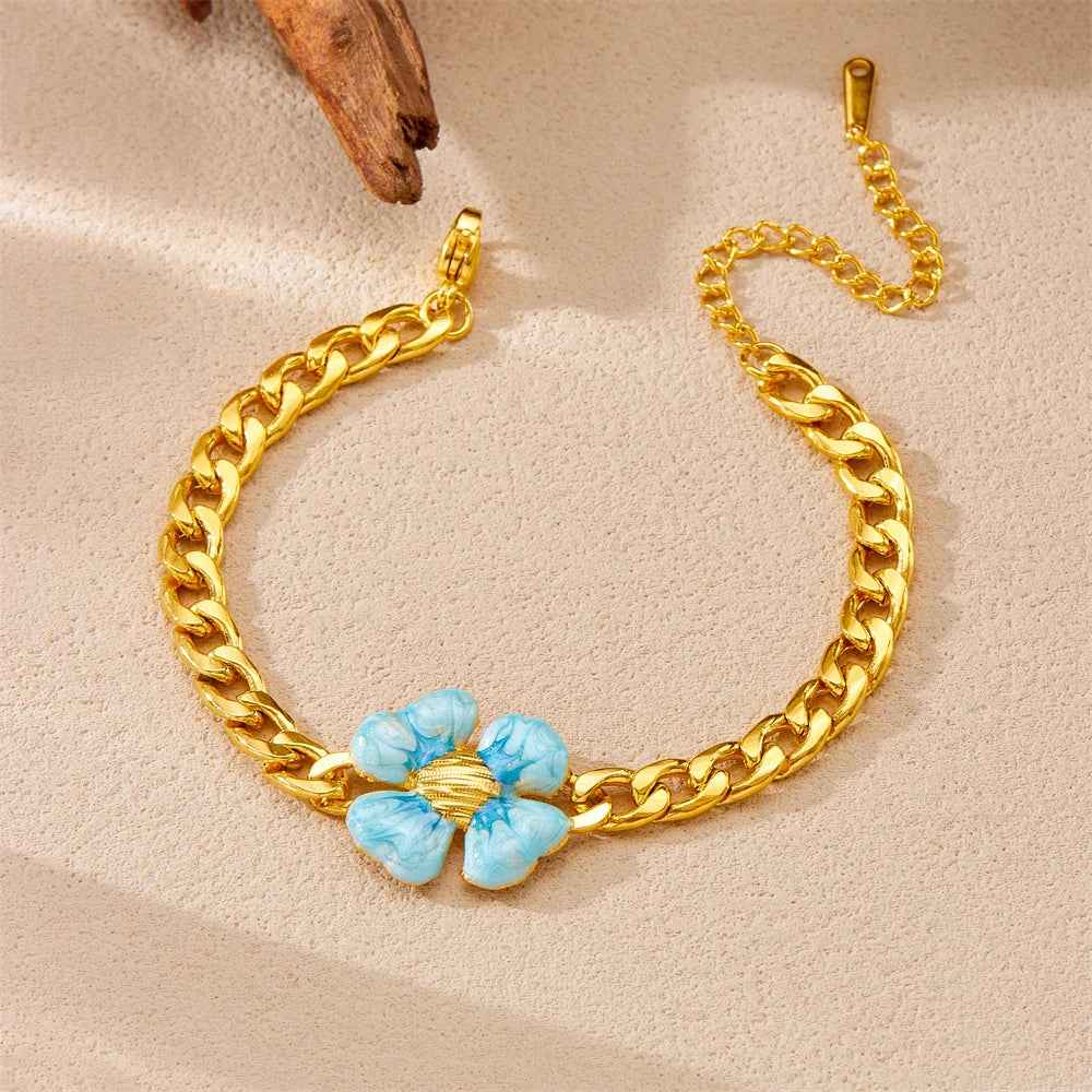 Blue & Pink Flower Charm Bracelet