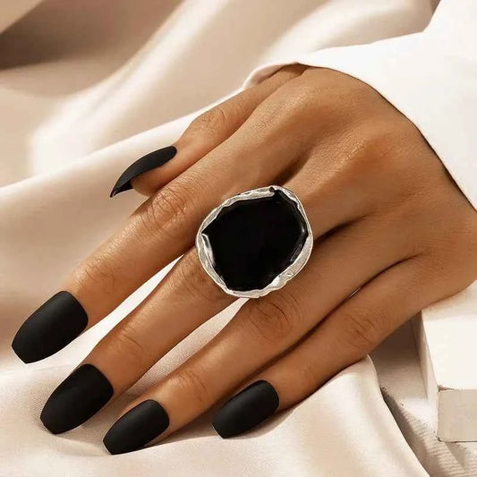 Gothic Large Black Irregular Ring