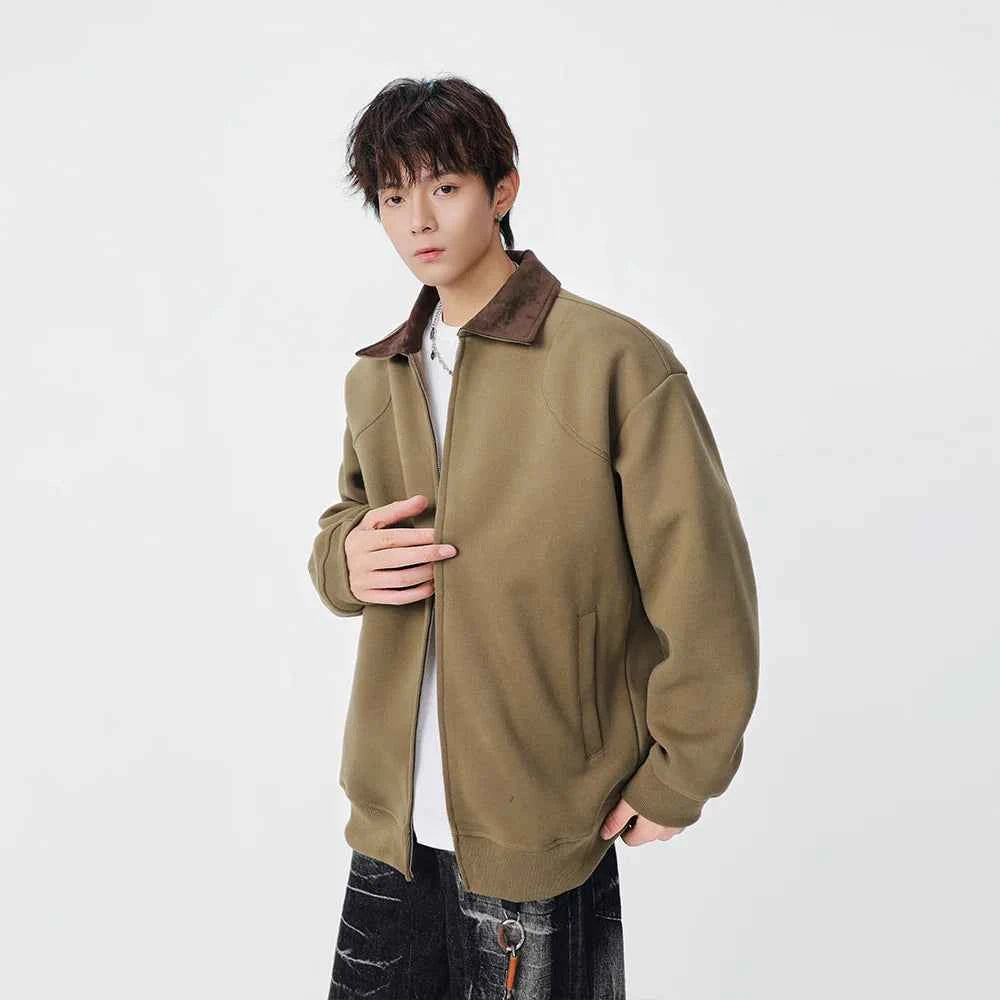 Fashionable Contrast Collar Casual Zip Jacket