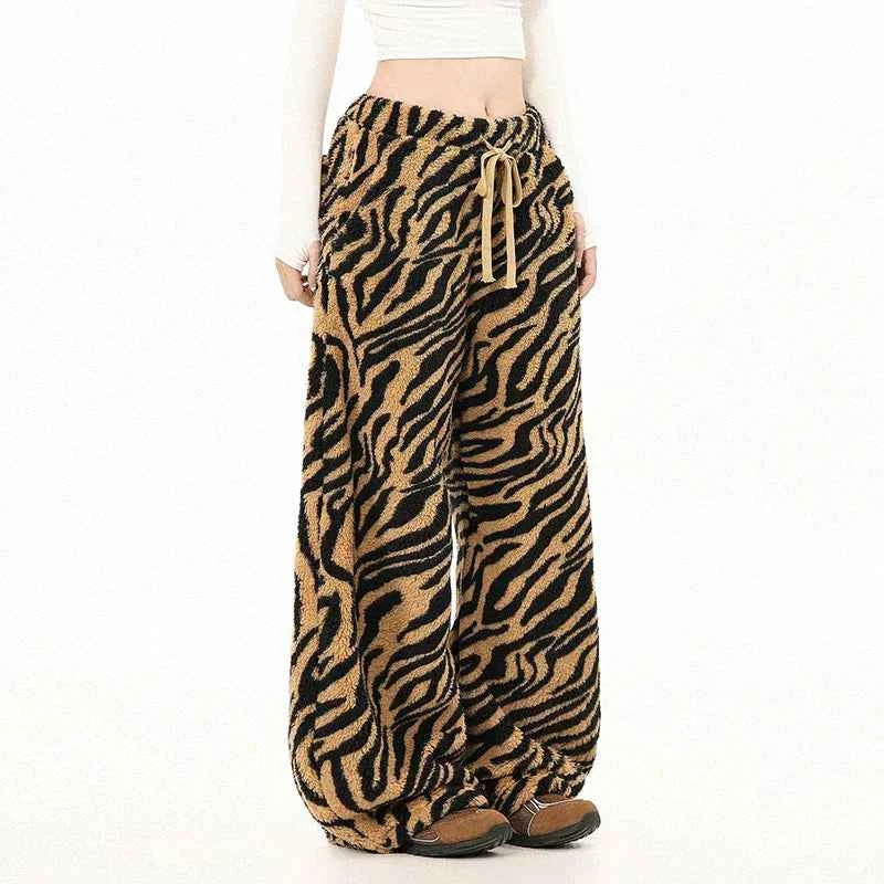 Breathable Leopard Print Drawstring Fleece Sweatpants