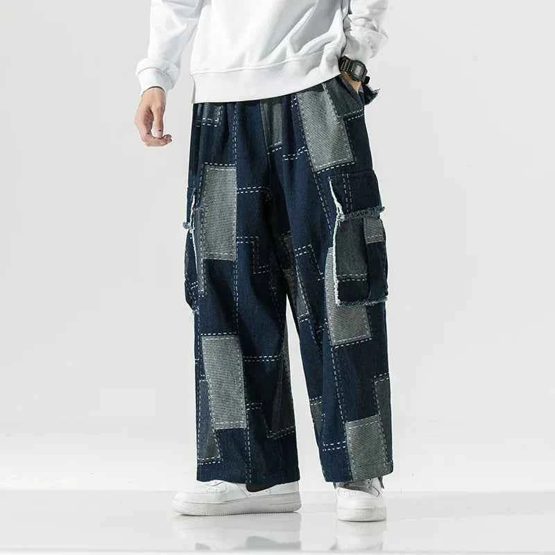 Streetwear Japanese Style Distressed Wide Leg Cargo Jeans