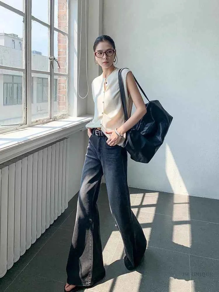 Women Stylish Flared Black Wide Leg Jeans