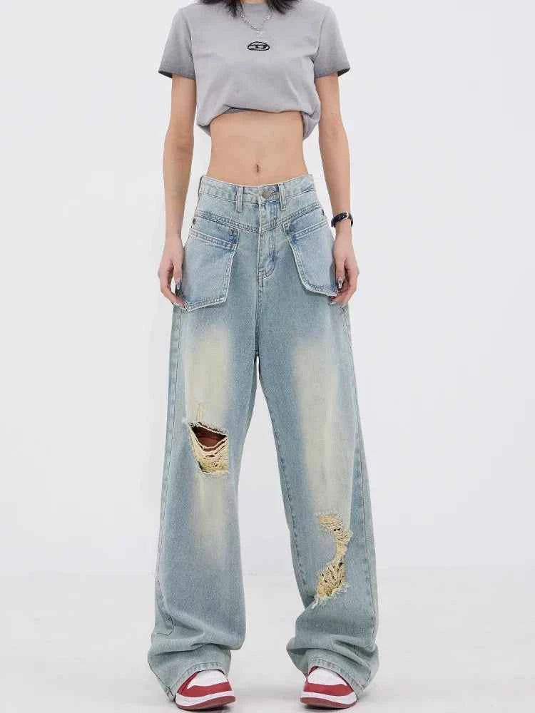 Vintage Cutting High Waist Wide Leg Jeans