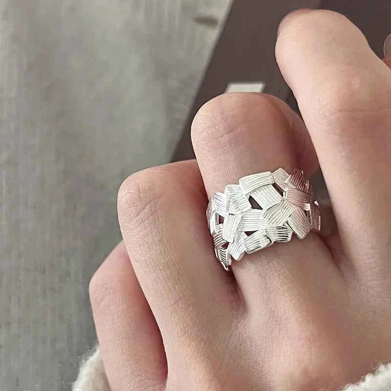 Geometric Wide Braid Square Ring