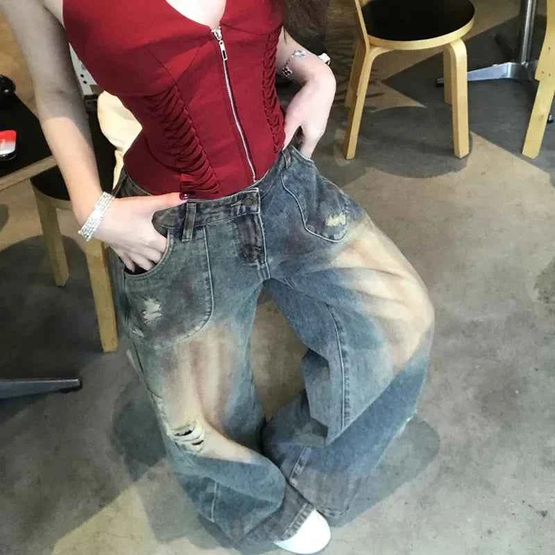 Vintage Heavyweight Distressed Wide Leg Jeans