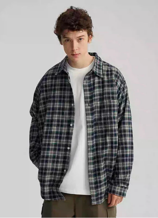 Vintage Plaid Oversize Long Sleeve Shirt - Luxuryurbanwear