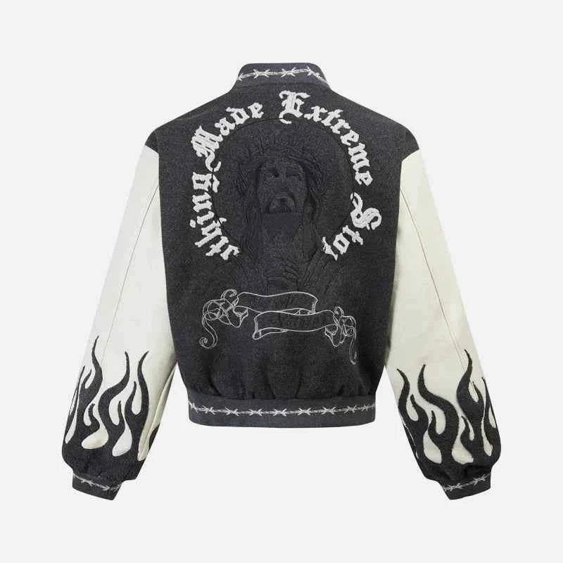Embroidered Woolen Splice Hip Hop Varsity Jacket