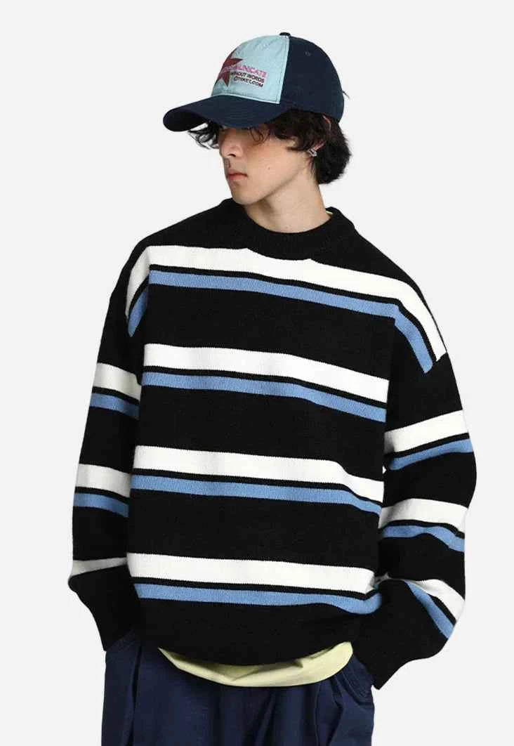 Streetwear Striped Knit Casual Sweater
