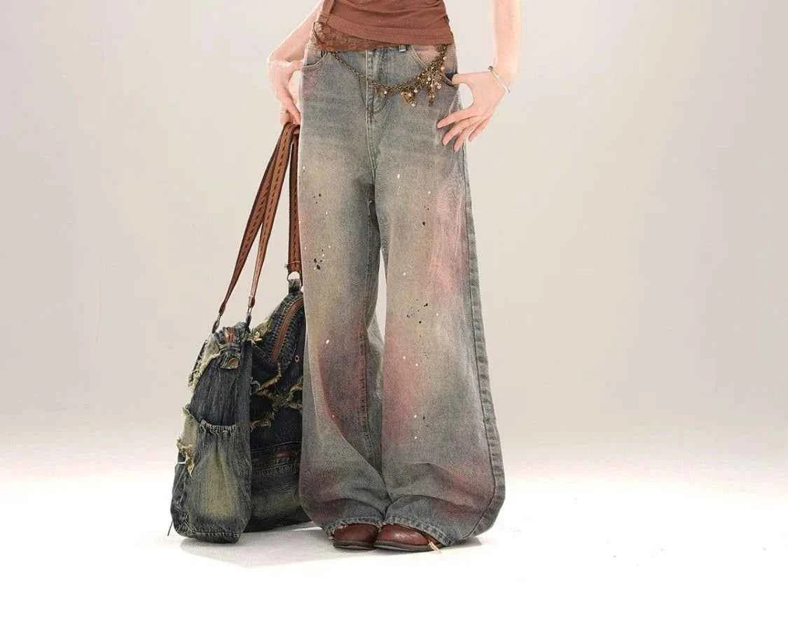 Women Vintage Gradient Wide Leg Jeans