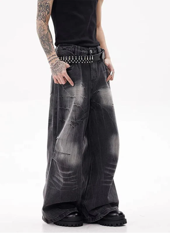 Vintage Cool Streetwear High Waist Black Denim Jeans - Luxuryurbanwear