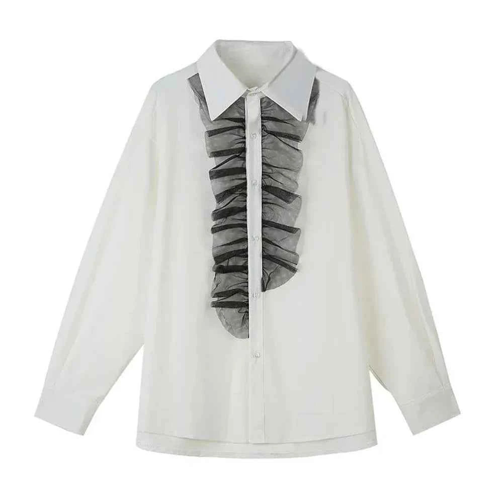 Dark Style Lace Decoration Loose Shirt