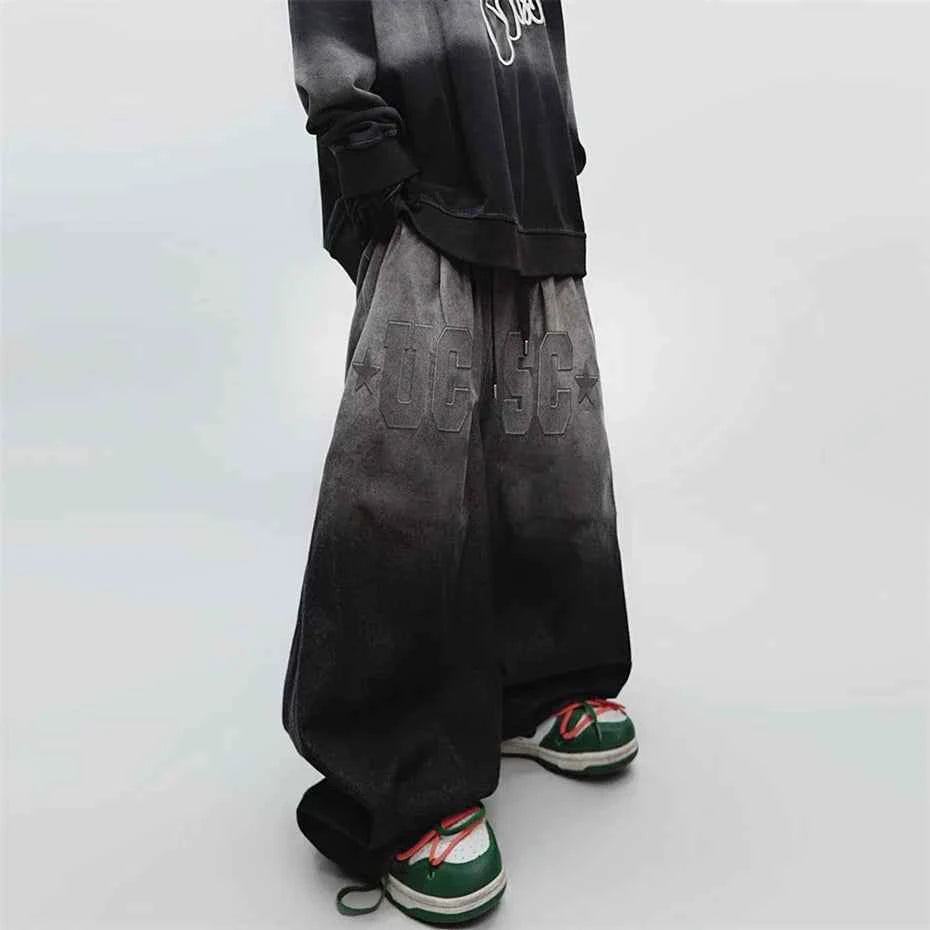 Men's Punk Scimitar Baggy Wide-Leg Jeans
