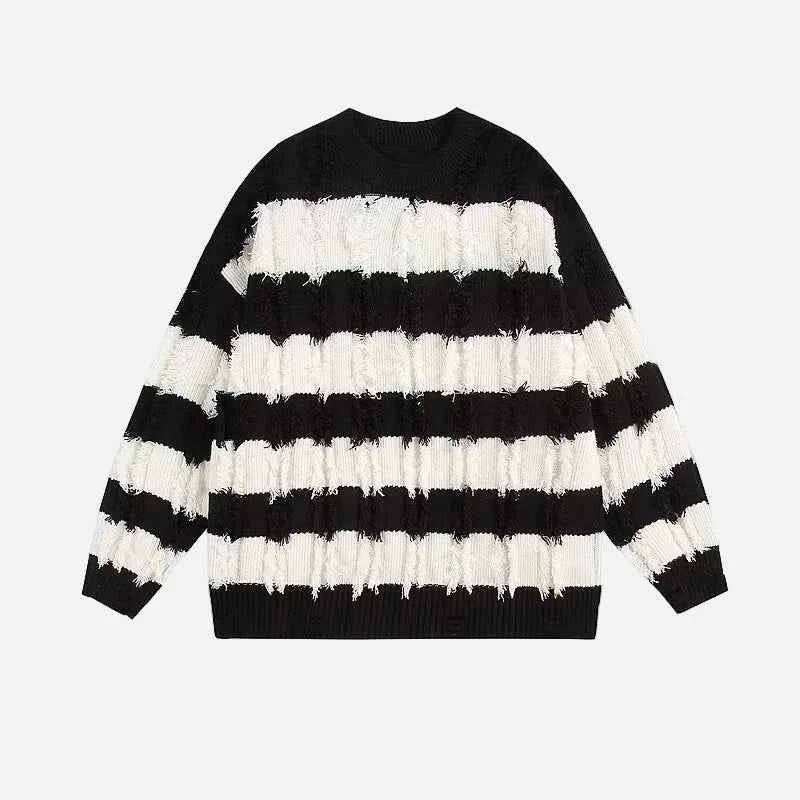 Classic Hairy Striped Round Neck Sweater