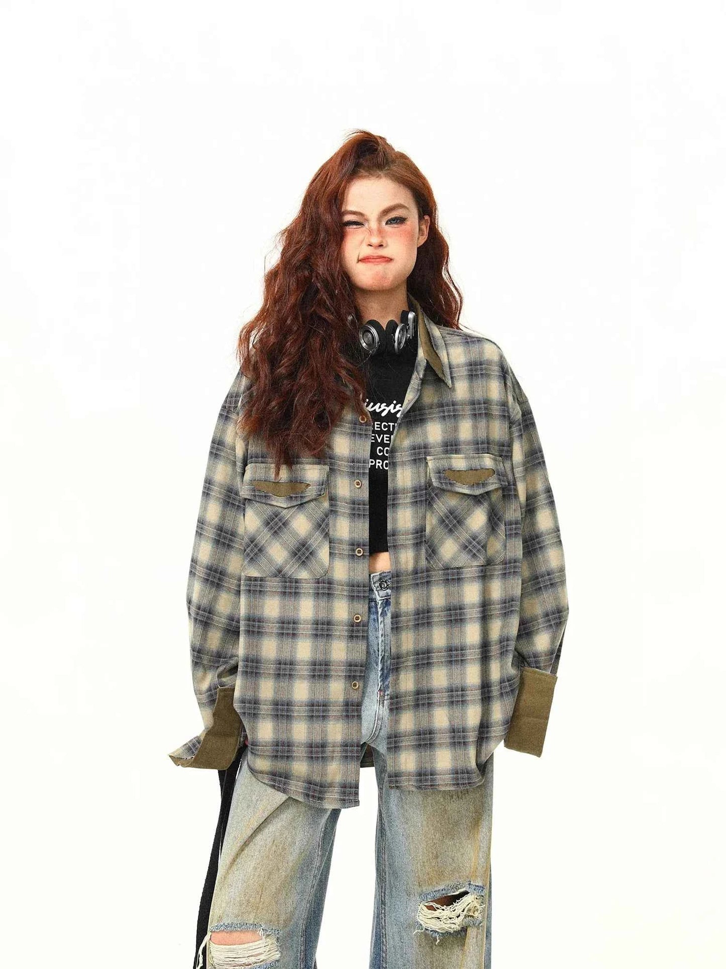Contrasting Color Design Plaid Shirt
