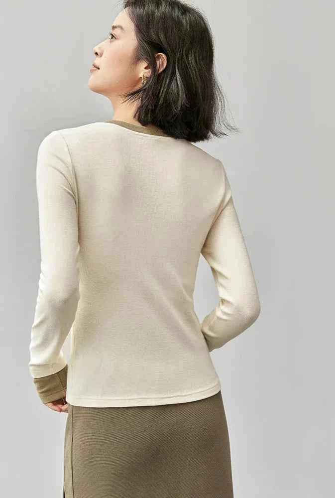 Cozy Patchwork Knit Long Sleeve T-Shirt