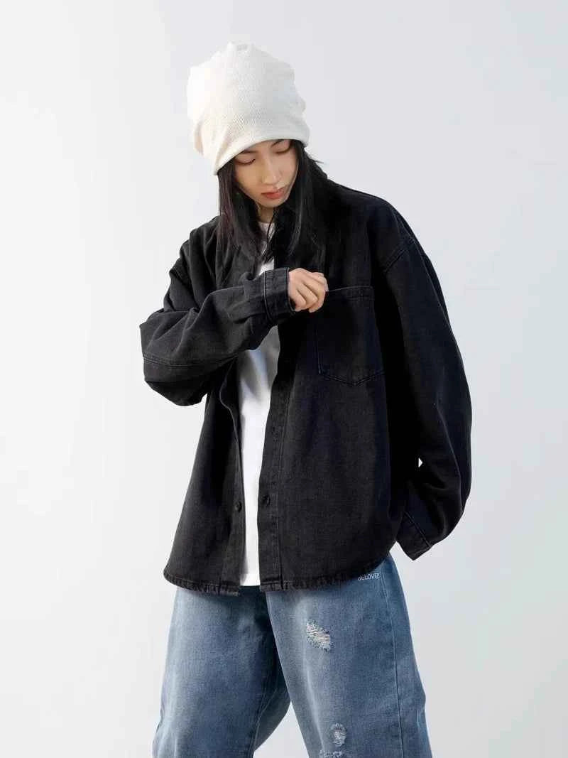 Chic Oversized Black Denim Jacket