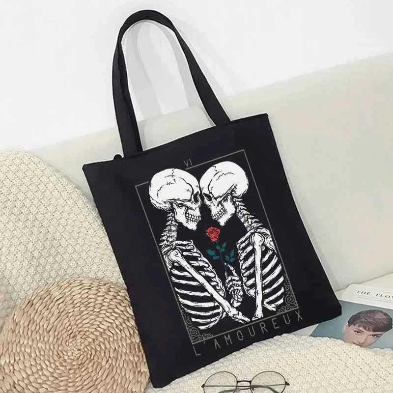 Gothic Skull Letter Printed Canvas Tote Bag
