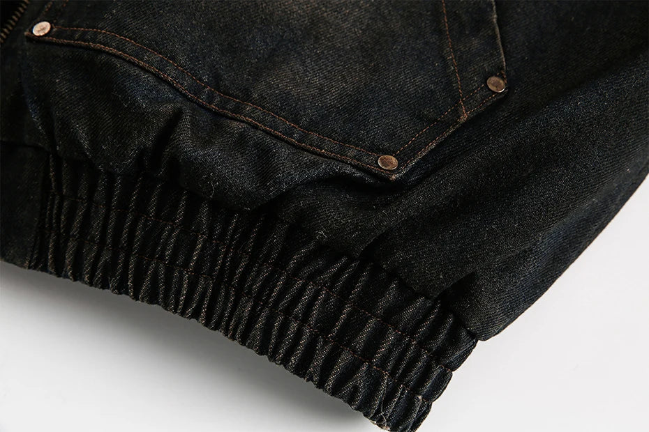 Coal Black Washed Fur Hooded Jacket