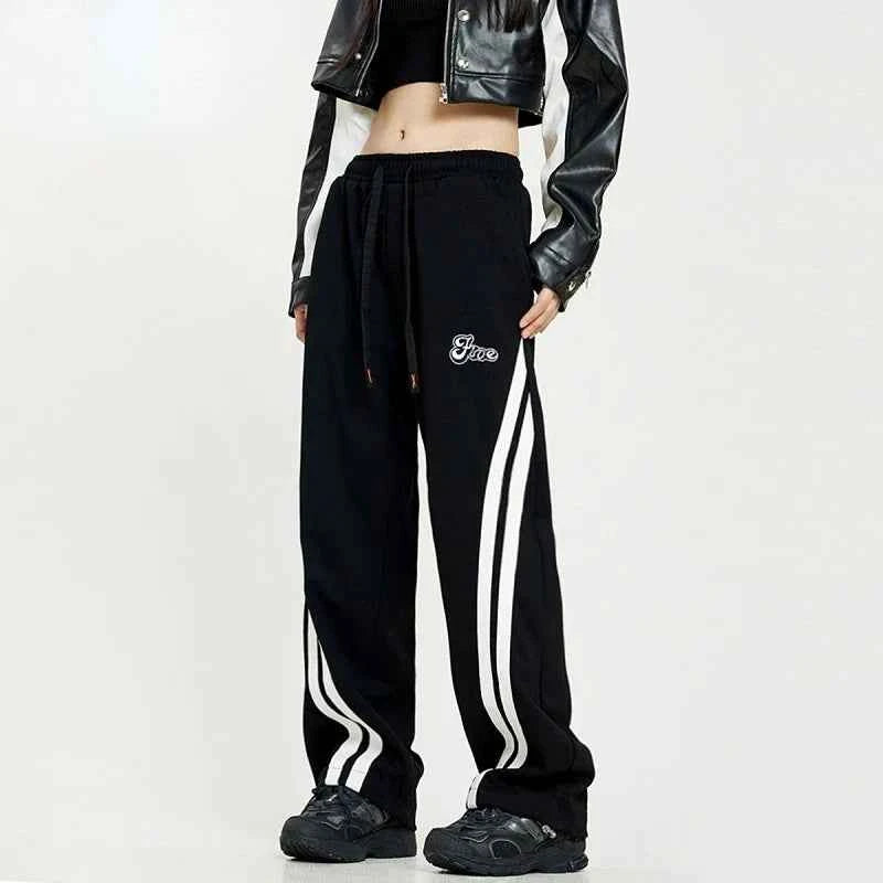 Streetwear Oversize Striped Jogging Sweatpants - Women’s Straight-Leg Baggy Tracksuit Bottoms