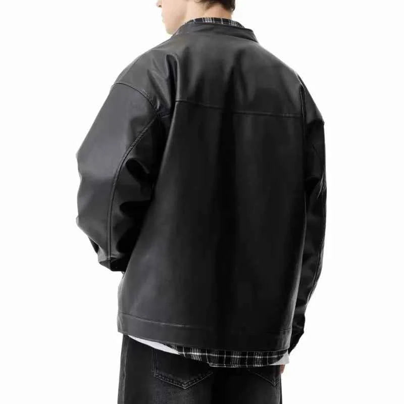 Handsome Retro Leather Zipper Jacket