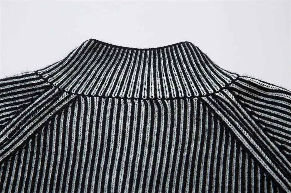 Men Stylish Knitted Hip Hop Striped Sweatshirt